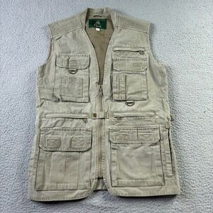 Vintage Orvis Fishing Safari Vest Canvas Utility Pockets Olive Green Mens Small